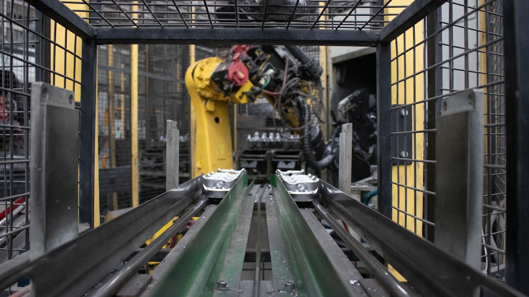 A machine is moving a conveyor belt in a factory