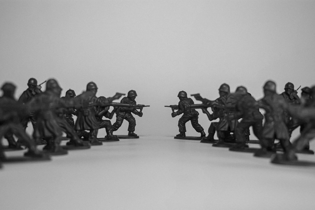 Toy soldiers in formation facing each other