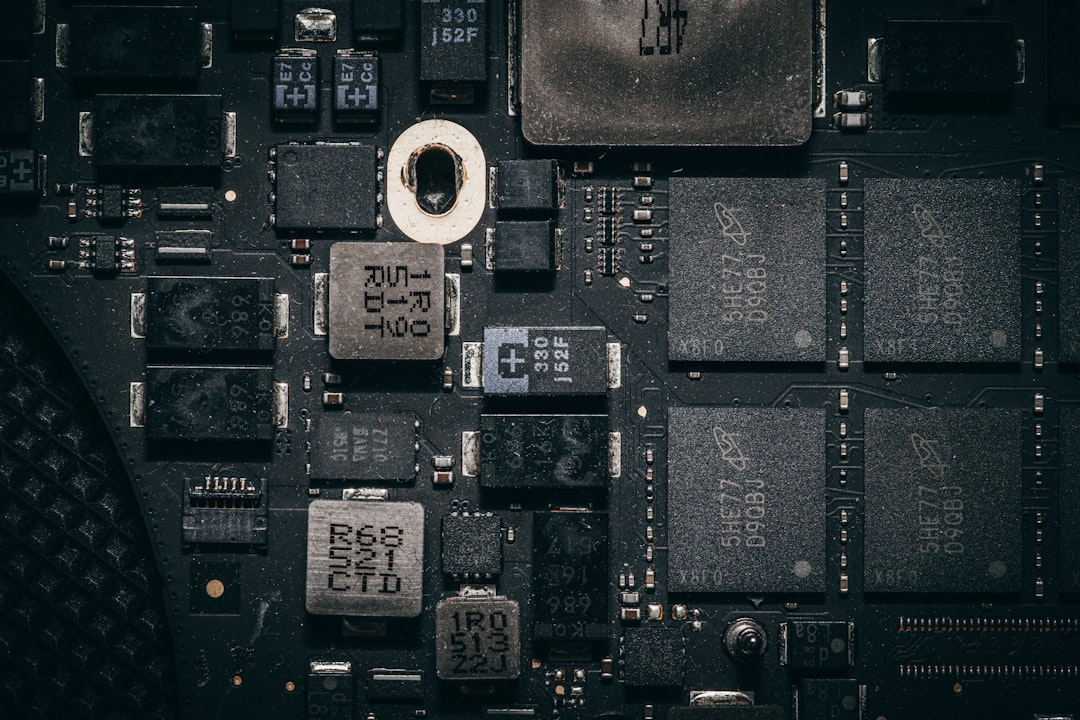 Close-up view of a complex electronic circuit board.
