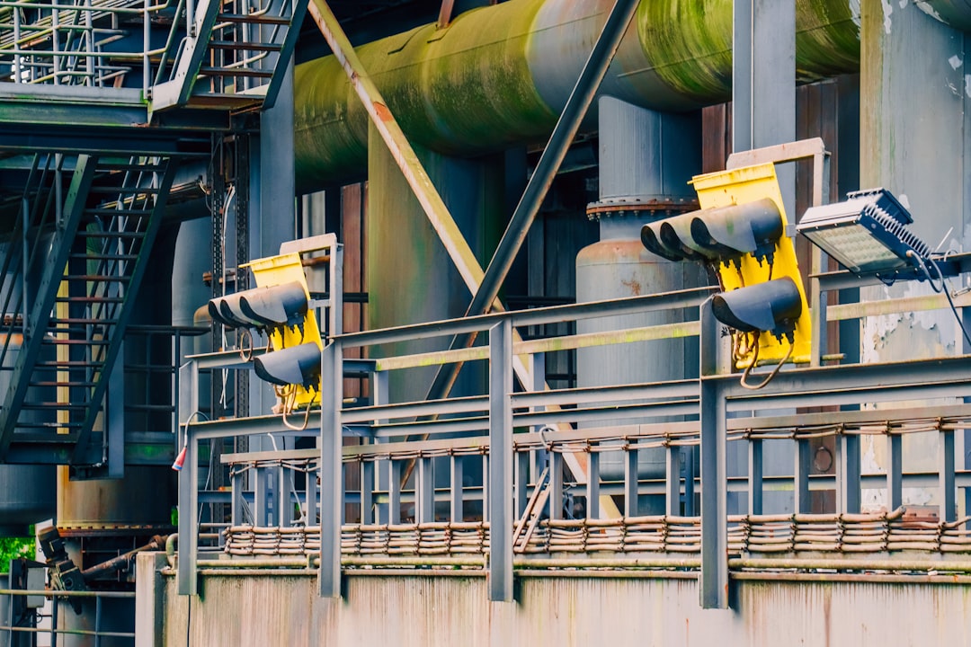 Industrial complex with metal structures and pipes
