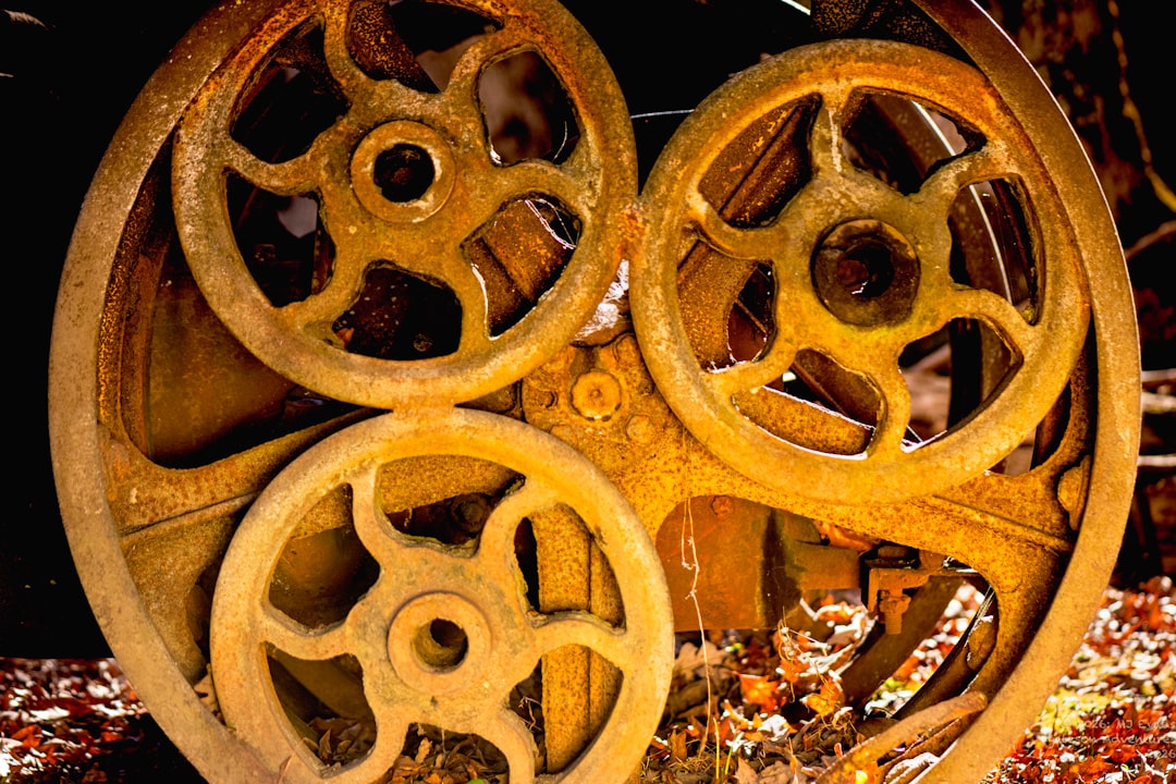 Close-up of rusty gears and machinery